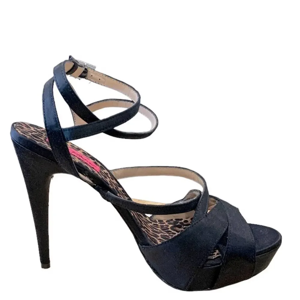 Betsy johnson stilettos open toe sling back ankle‎ strap shoes heels size 9.5 M